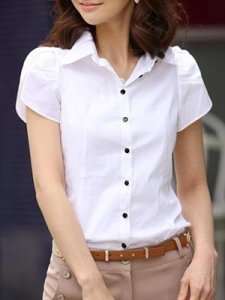 Berrylook Button Down Collar Single Breasted Plain Blouses shoping, clothing stores, one shoulder tops, summer tops for women