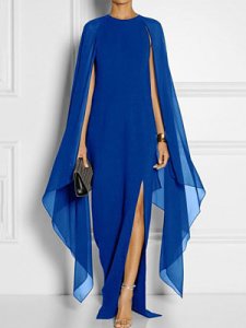 Berrylook Cape Sleeve High Slit Plain Chiffon Maxi Dress shoping, clothing stores, Fitted Maxi Dresses, off the shoulder dress, semi formal dresses