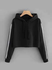 Berrylook Casual Contrast Piping Colouring Plain Long Sleeve Hoodie clothes shopping near me, shoppers stop, women's sweatshirts, hoodie