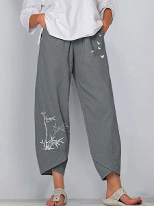 Berrylook Casual Cotton And Butterfly Print Elastic Waist Pants online sale, shop,