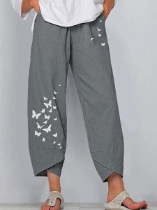 Berrylook Casual Cotton And Linen Butterfly Print Wide-Leg Pants sale, shoppers stop,