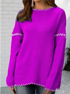Berrylook Casual fashion simple triangle stitch craft round neck sweater online, online shop, hoodie jacket, best hoodies