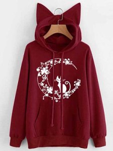 Berrylook Casual Hooded Sweater online shop, fashion store, red hoodie, hooded sweatshirt