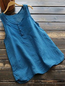 Berrylook Casual Linen Vintage Sleeveless Button Sleeveless Blouse sale, online, peasant blouse, summer tops for women