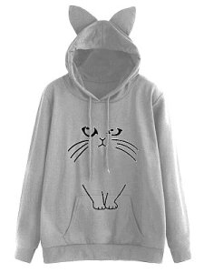 Berrylook Cat ear print cat hoodie shop, online sale, black hoodie womens, women's sweatshirts