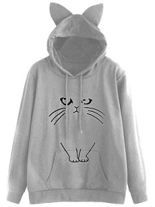 Berrylook Cat Ears Print Hooded Ladies Sweatshirt online sale, shoping,