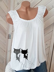 Berrylook Cat Print Sleeveless T-shirt shop, online, printing Sleeveless T-shirts,