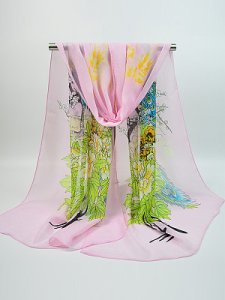 Berrylook Chiffon Floral Peacock Printed Scarves online shopping sites, online,