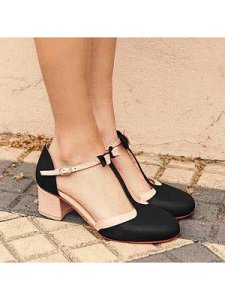 Berrylook Color Block Chunky Mid Heeled Ankle Strap Round Toe Date Travel Pumps online sale, online shopping sites,