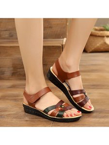 Berrylook Color Block Peep Toe Casual Flat Sandals online sale, sale, Color Flat Sandals,