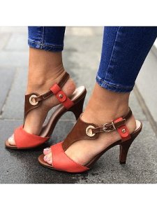 Berrylook Color Block Stiletto Flat Peep Toe Date Travel Sandals shoping, sale, Color Sandals,