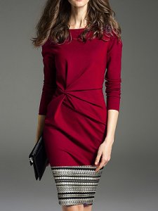 Berrylook Commuting Round Neck Pure Color Long Sleeve Dress shop, stores and shops, Solid Bodycon Dresses, flowy dresses, glamorous dresses