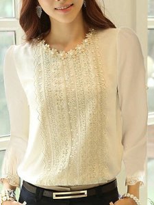 Berrylook Crew Neck Beading Decorative Lace Plain Blouses stores and shops, online shop, tops for women, summer tops