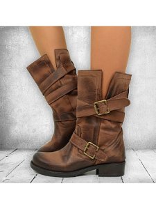 Berrylook Distressed Plain Round Toe Boots clothes shopping near me, fashion store,
