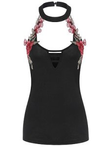 Berrylook Embroidery Backless Sleeveless T-shirt online stores, online, tee shirts, t-shirts