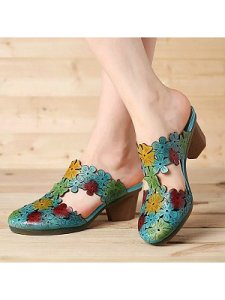 Berrylook Ethnic style colorful flowers chunky heel sandals shop, shoppers stop,