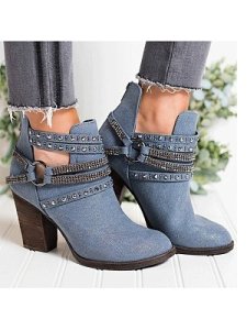 Berrylook Fashion chunky heel low tube rivet women's boots stores and shops, online sale,