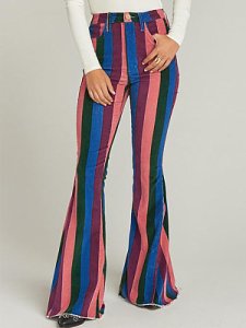 Berrylook Fashion high waist colorful stripes printed wide-leg pants online shop, shoppers stop, stripe Casual Pants,