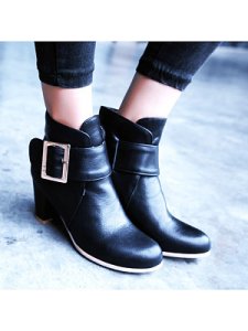 Berrylook Fashion ladies belt buckle pure color thick heel ankle boots clothing stores, online, Solid Boots,