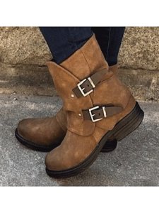 Berrylook Fashion low-heel square heel low-top women's boots with belt buckle clothes shopping near me, online shopping sites,