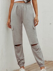 Berrylook Fashion ripped high waist casual sports pants shop, shoppers stop, Solid Casual Pants,
