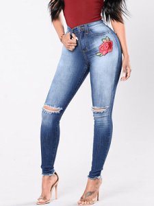 Berrylook Fashionable embroidered stretch high waist denim trousers sale, clothing stores, leggings outfit, leather leggings