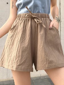 Berrylook Fashionable multicolor cotton and linen lace simple wide-leg shorts shoping, clothing stores,