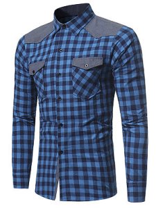 Berrylook Flap Pocket Color Block Plaid Men Shirts online sale, online, Color Men Shirts,