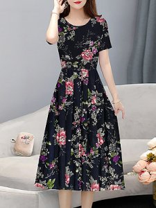 Berrylook Floral Dress Long Waist Skirt shoping, online, dresses for juniors, black fit and flare dress