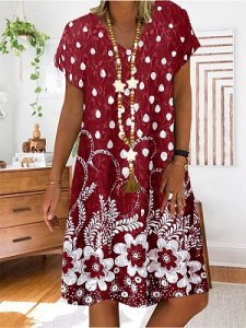Berrylook Floral Print V-neck Short Sleeve Dress online, online stores, long white dress, black sequin dress