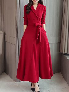 Berrylook Fold-Over Collar Double Breasted Patch Pocket Plain Maxi Dress clothes shopping near me, online shopping sites, plain Maxi Dresses, petite maxi dresses, a line dress