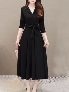 Berrylook Fold-Over Collar Double Breasted Patch Pocket Plain Maxi Dress online shopping sites, sale, Solid Maxi Dresses, white maxi dress, wedding guest dresses