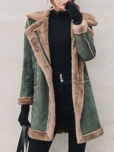 Berrylook Fold Over Collar Zipper Plain Coat clothes shopping near me, shoping, black coat womens, warmest winter coats