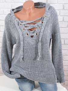 Berrylook Hat Collar Plain Crochet Long Sleeve Knit Pullover online shop, online sale, cardigans for women, sweater hoodie