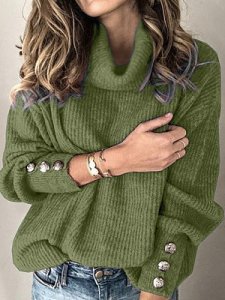Berrylook Heap Collar Buttons Long Sleeve Knit Pullover shop, online, cropped sweater, sweaters for women