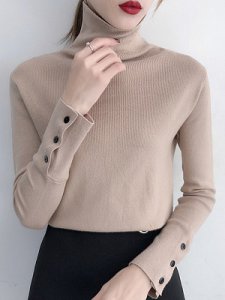 Berrylook Heap Collar Buttons Plain Long Sleeve Knit Pullover sale, online stores, Solid Pullover, sweaters for women, pullover sweater