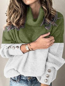 Berrylook Heap Collar Color Block Buttons Long Sleeve Knit Pullover online, online sale, knit cardigan, cardigan sweaters for women