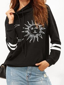 Berrylook High Neck Printed Long Sleeve Sweatshirts online shop, online, hoodies, black hoodie