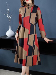 Berrylook High Neck Printed Shift Dress shoping, online, Long Shift Dresses, sleeveless shift dress, long sleeve dress