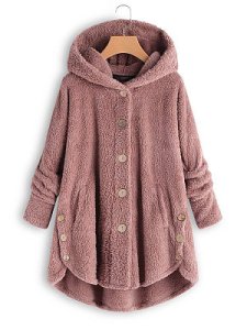 Berrylook Hooded Decorative Buttons Plain Coat clothing stores, stores and shops, womens hooded jacket, womens casual jackets