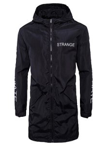 Berrylook Hooded Flap Pocket Letters Printed Longline Men Coat online shopping sites, clothes shopping near me,