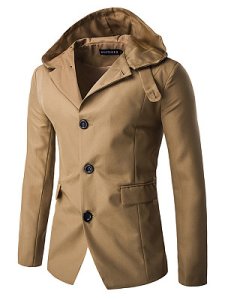 Berrylook Hooded Flap Pocket Single Breasted Vented Plain Men Coat shop, online sale, Plain Men Coats,