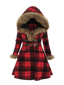 Berrylook Hooded fur slim plaid women's woolen midi coat clothing stores, online sale, fall jackets, womens hooded winter coats