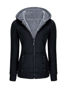 Berrylook Hooded Zips Decorative Button Fleece Lined Coat online shop, clothing stores, womens down coats, womens jackets sale