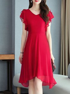 Berrylook Korean fashion solid color chiffon dress online stores, online sale, flare dress, off the shoulder skater dress