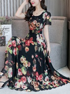 Berrylook Korean mid-length printed dress and long skirt shop, online shop, halter dress, floral maxi dress