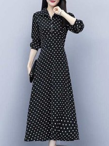 Berrylook Korean style polka dot long sleeve maxi dress clothes shopping near me, sale, black long sleeve dress, floral maxi dress