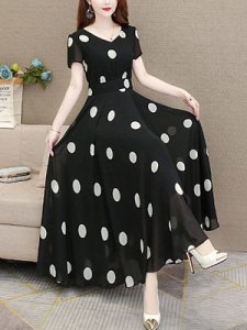 Berrylook Korean Version Of Polka Dot Maxi Dress stores and shops, online sale, black long sleeve dress, floral maxi dress