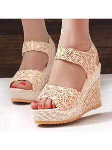 Berrylook Lace High Heeled Lace Ankle Strap Peep Toe Casual Date Wedges stores and shops, shoppers stop,
