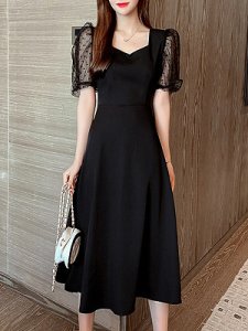 Berrylook Lace Solid Color Waist Dress clothes shopping near me, stores and shops, skater dress, lace skater dress